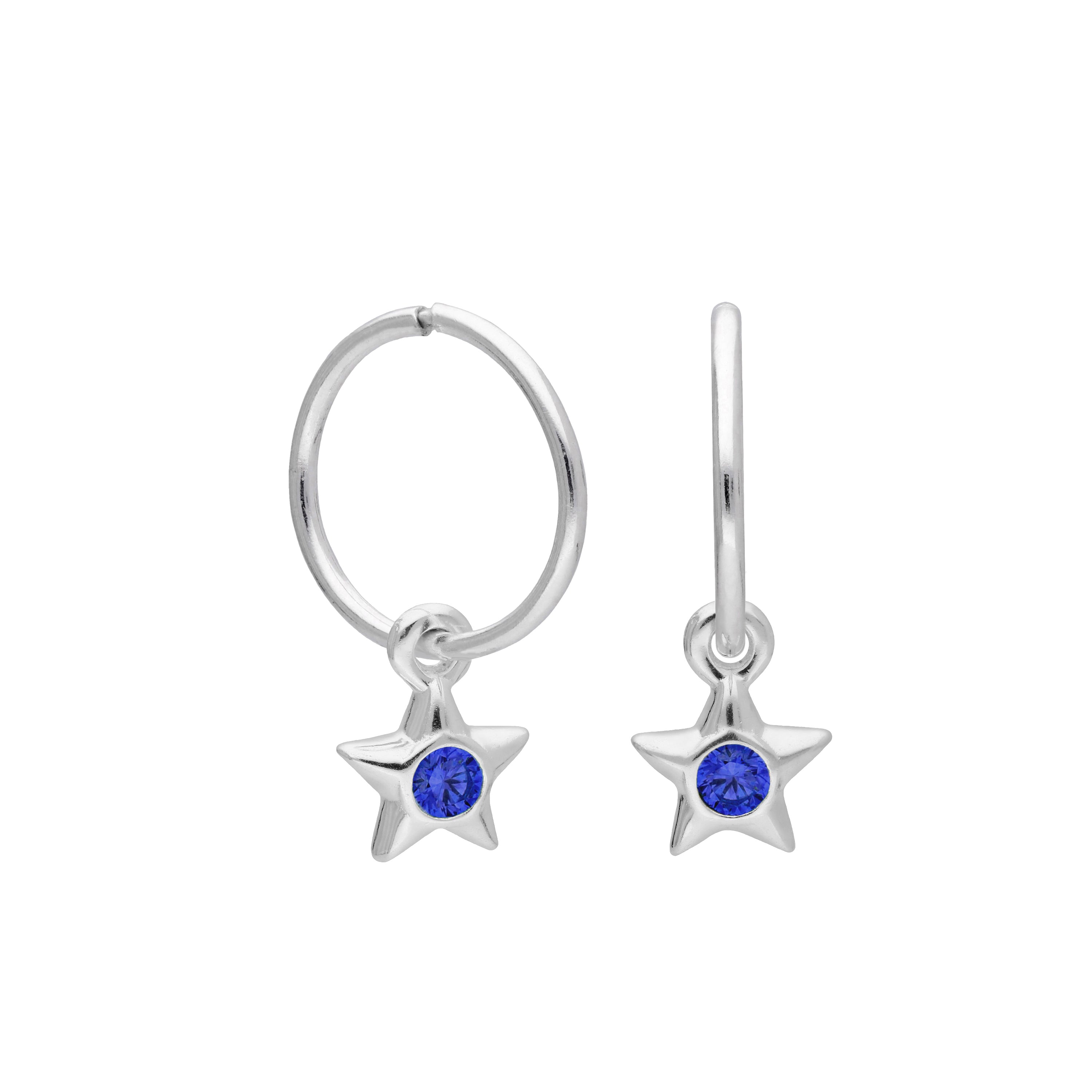 Sterling Silver CZ Crystal Birthstone Star 10 - 22mm Sleeper Hoop Earrings