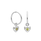 Sterling Silver CZ Crystal Birthstone Heart 10 - 22mm Sleeper Hoop Earrings