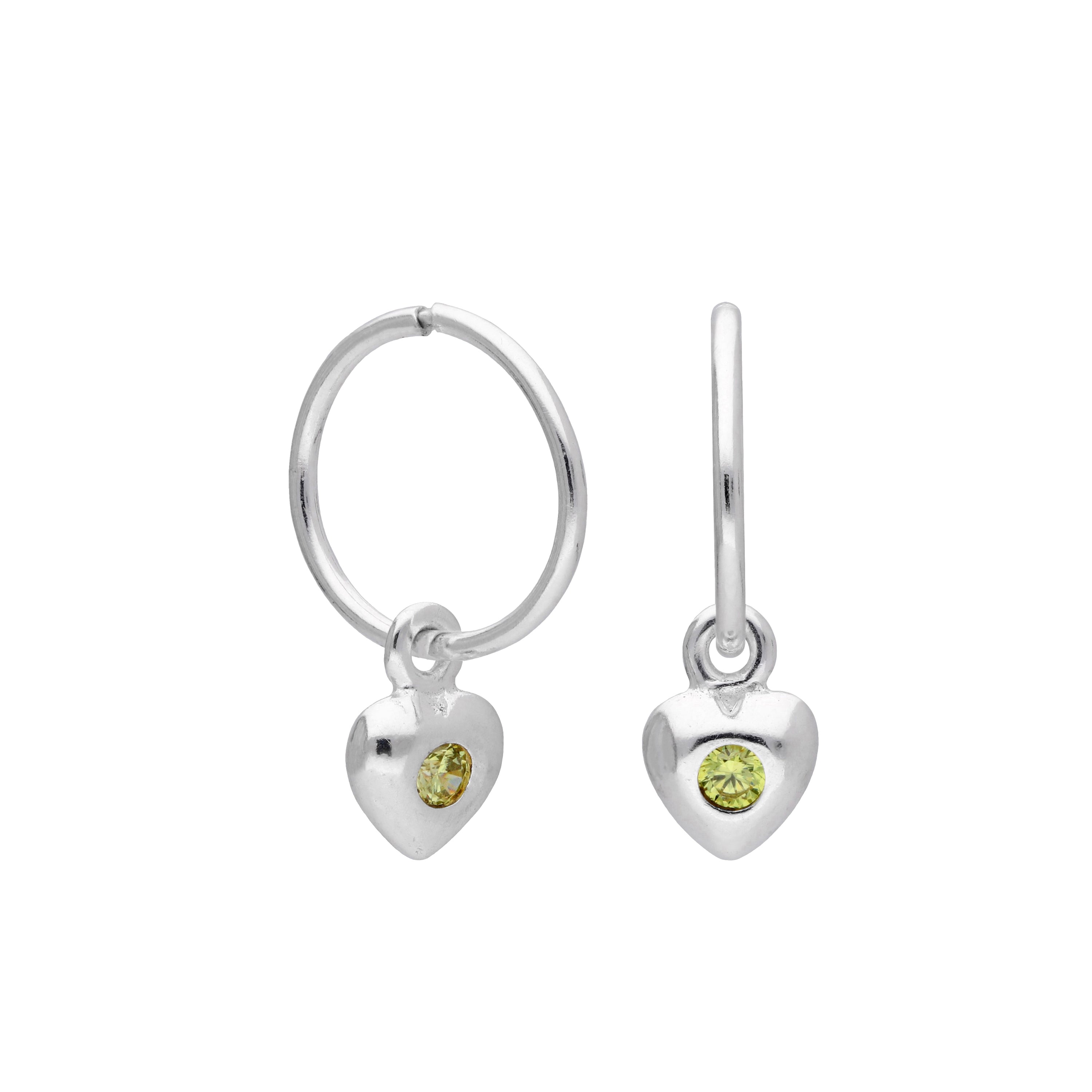 Sterling Silver CZ Crystal Birthstone Heart 10 - 22mm Sleeper Hoop Earrings