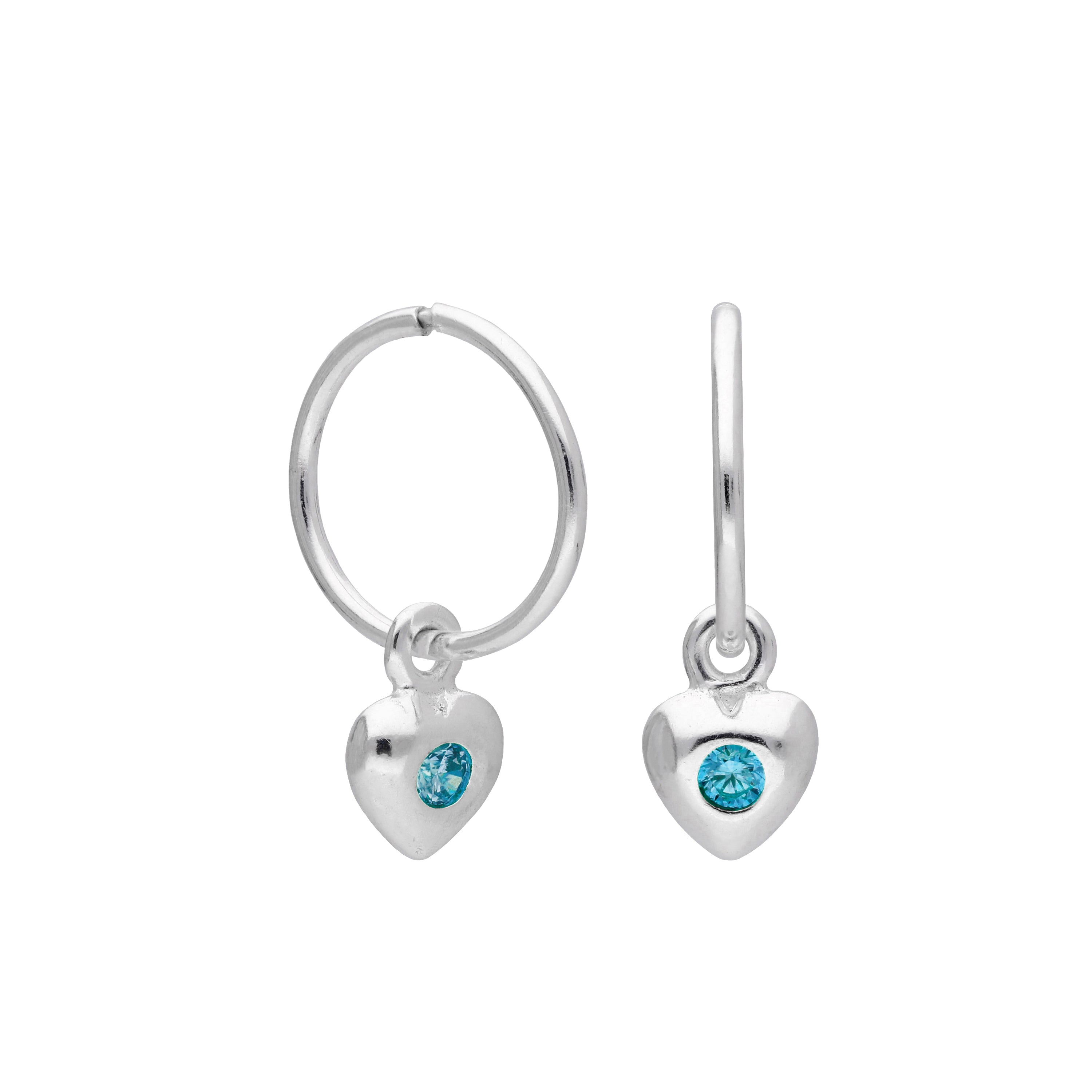 Sterling Silver CZ Crystal Birthstone Heart 10 - 22mm Sleeper Hoop Earrings