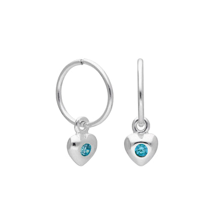 Sterling Silver CZ Crystal Birthstone Heart 10 - 22mm Sleeper Hoop Earrings