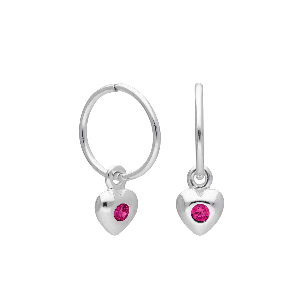Sterling Silver CZ Crystal Birthstone Heart 10 - 22mm Sleeper Hoop Earrings