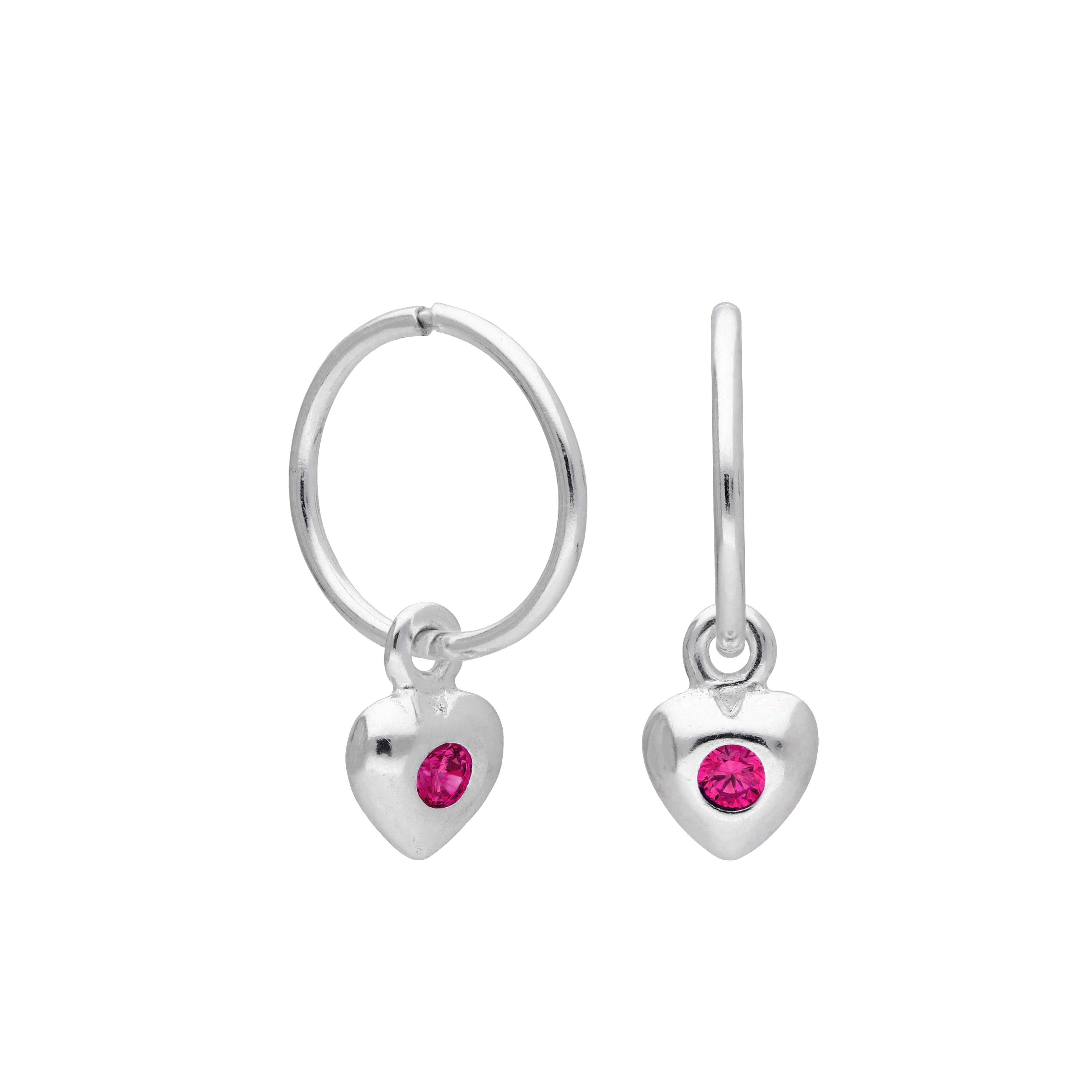Sterling Silver CZ Crystal Birthstone Heart 10 - 22mm Sleeper Hoop Earrings