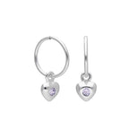Sterling Silver CZ Crystal Birthstone Heart 10 - 22mm Sleeper Hoop Earrings