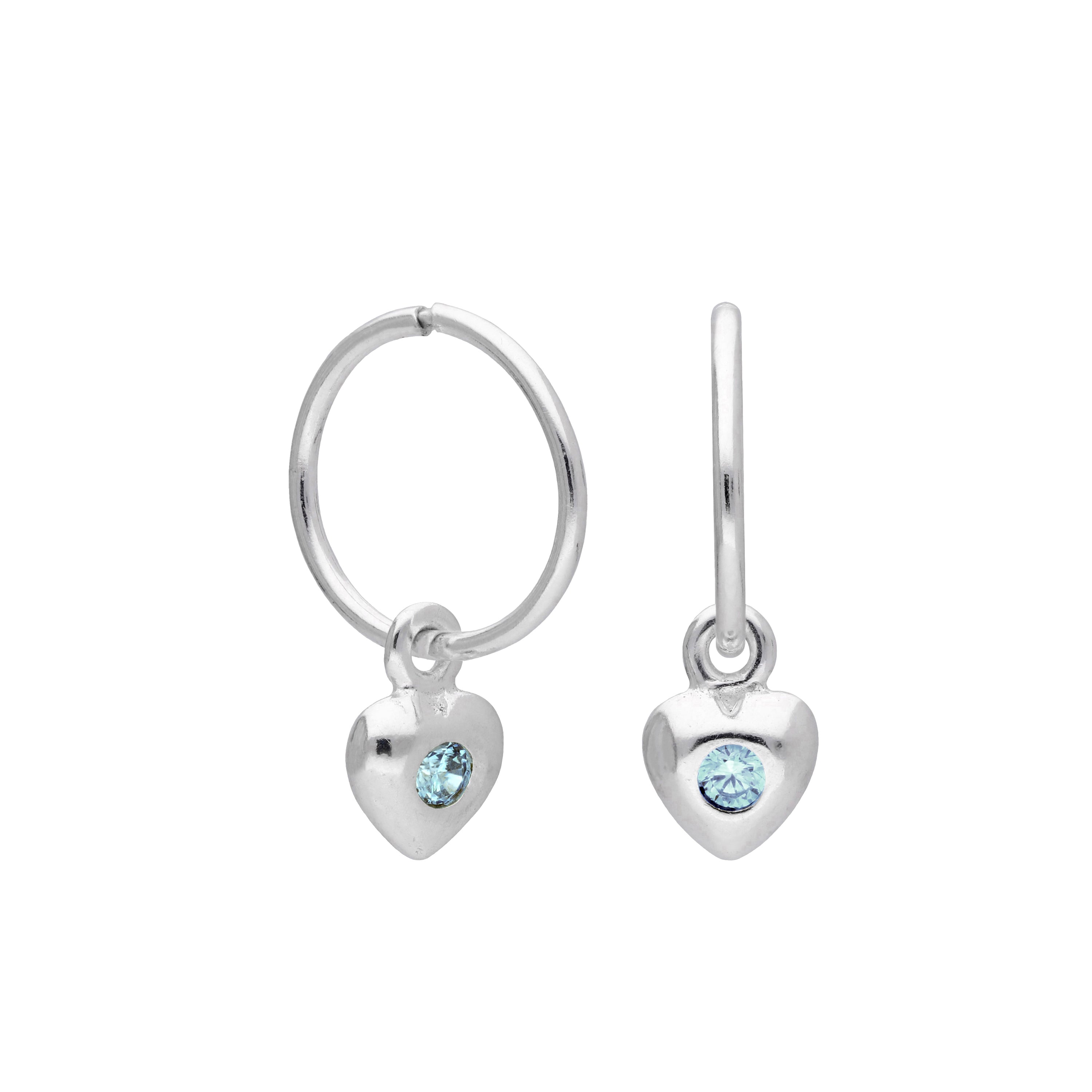 Sterling Silver CZ Crystal Birthstone Heart 10 - 22mm Sleeper Hoop Earrings