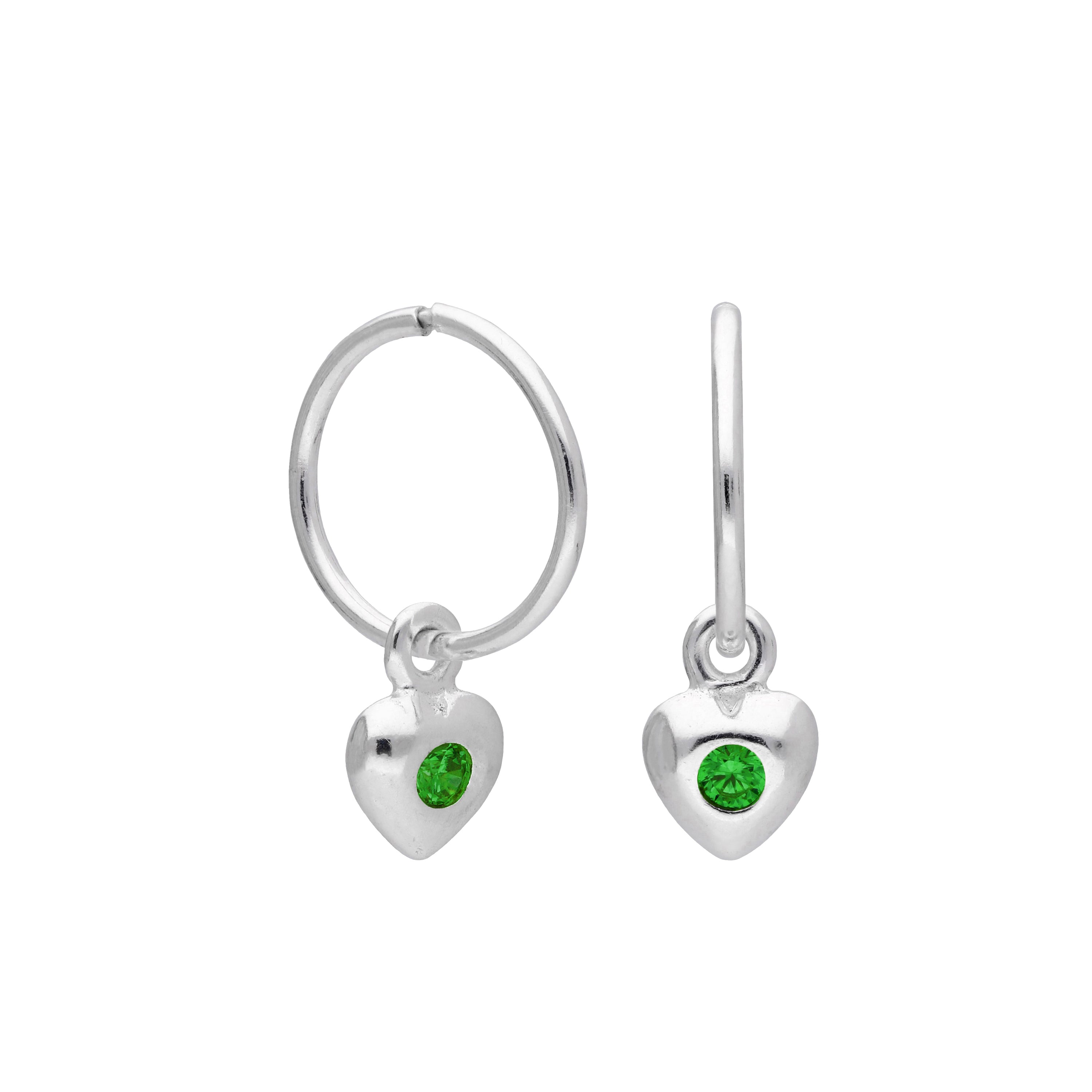 Sterling Silver CZ Crystal Birthstone Heart 10 - 22mm Sleeper Hoop Earrings