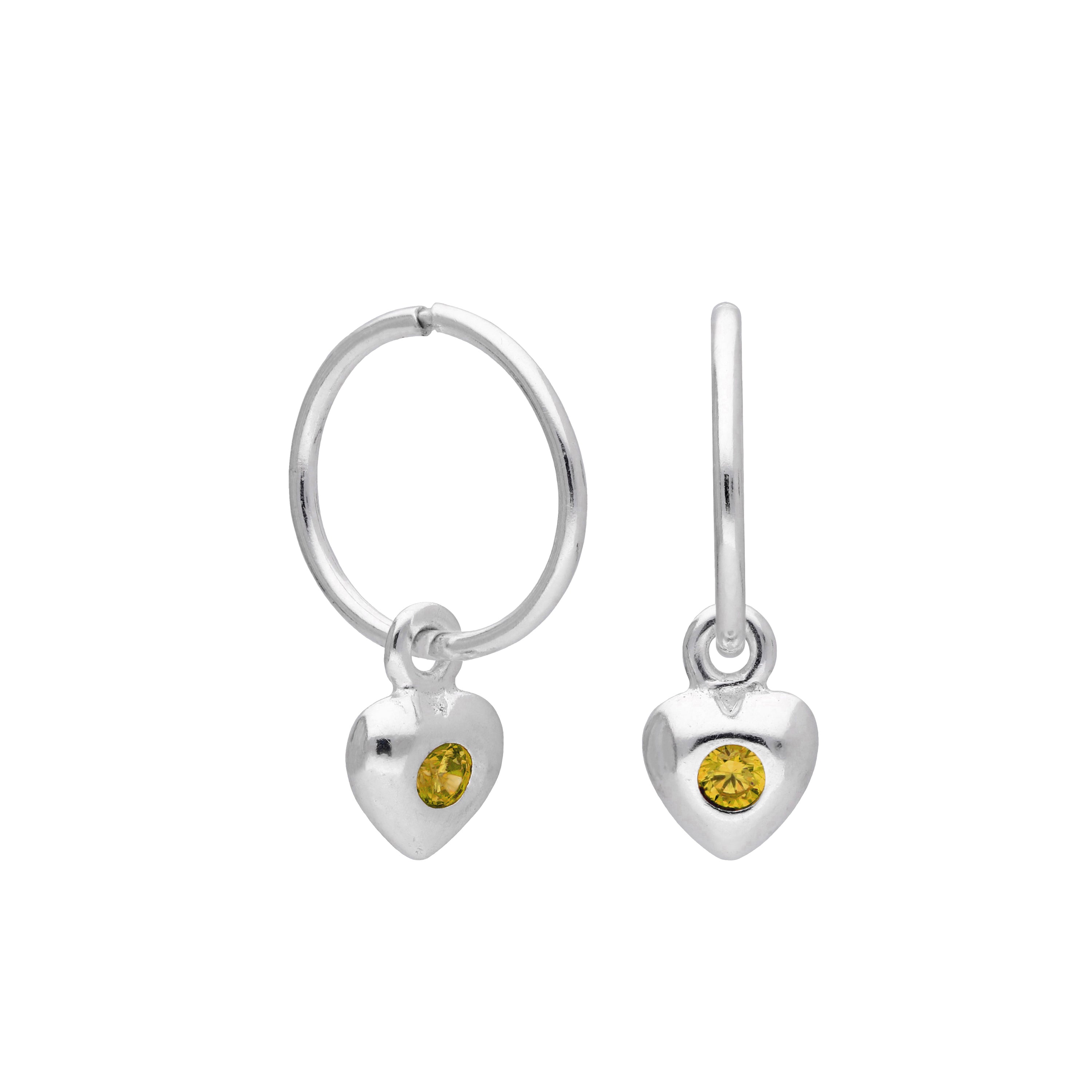 Sterling Silver CZ Crystal Birthstone Heart 10 - 22mm Sleeper Hoop Earrings