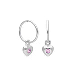 Sterling Silver CZ Crystal Birthstone Heart 10 - 22mm Sleeper Hoop Earrings