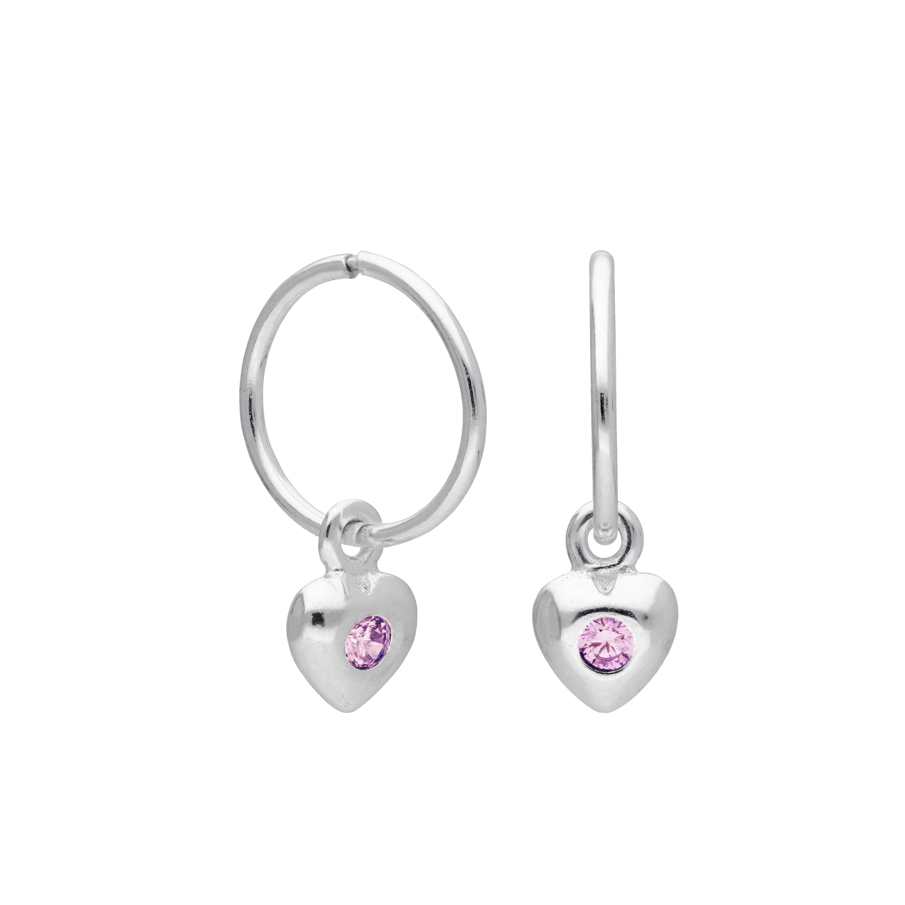 Sterling Silver CZ Crystal Birthstone Heart 10 - 22mm Sleeper Hoop Earrings