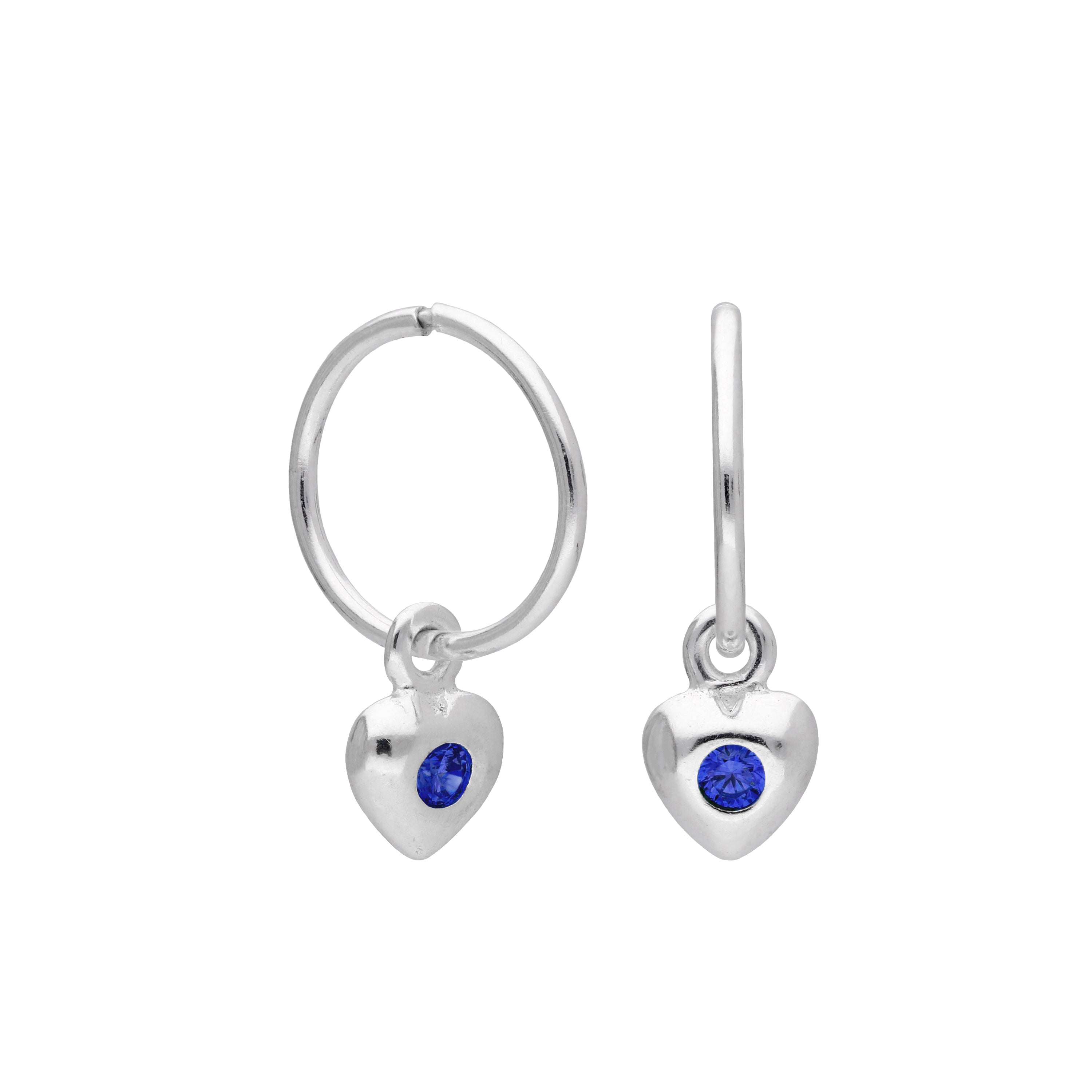 Sterling Silver CZ Crystal Birthstone Heart 10 - 22mm Sleeper Hoop Earrings