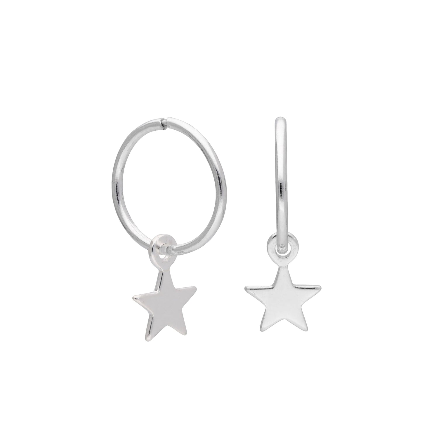 Sterling Silver Tiny Star 10 - 22mm Sleeper Hoop Earrings