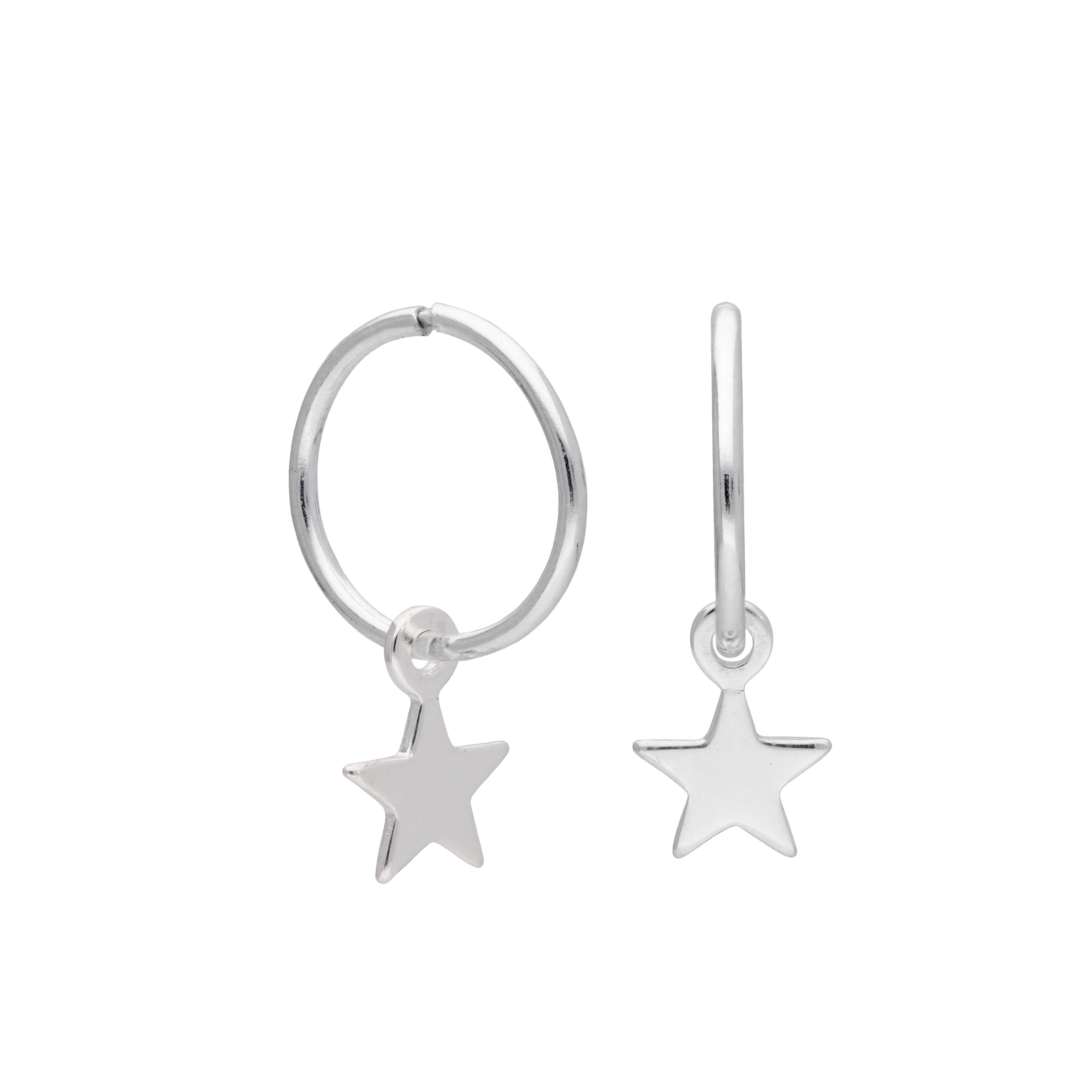 Sterling Silver Tiny Star 10 - 22mm Sleeper Hoop Earrings