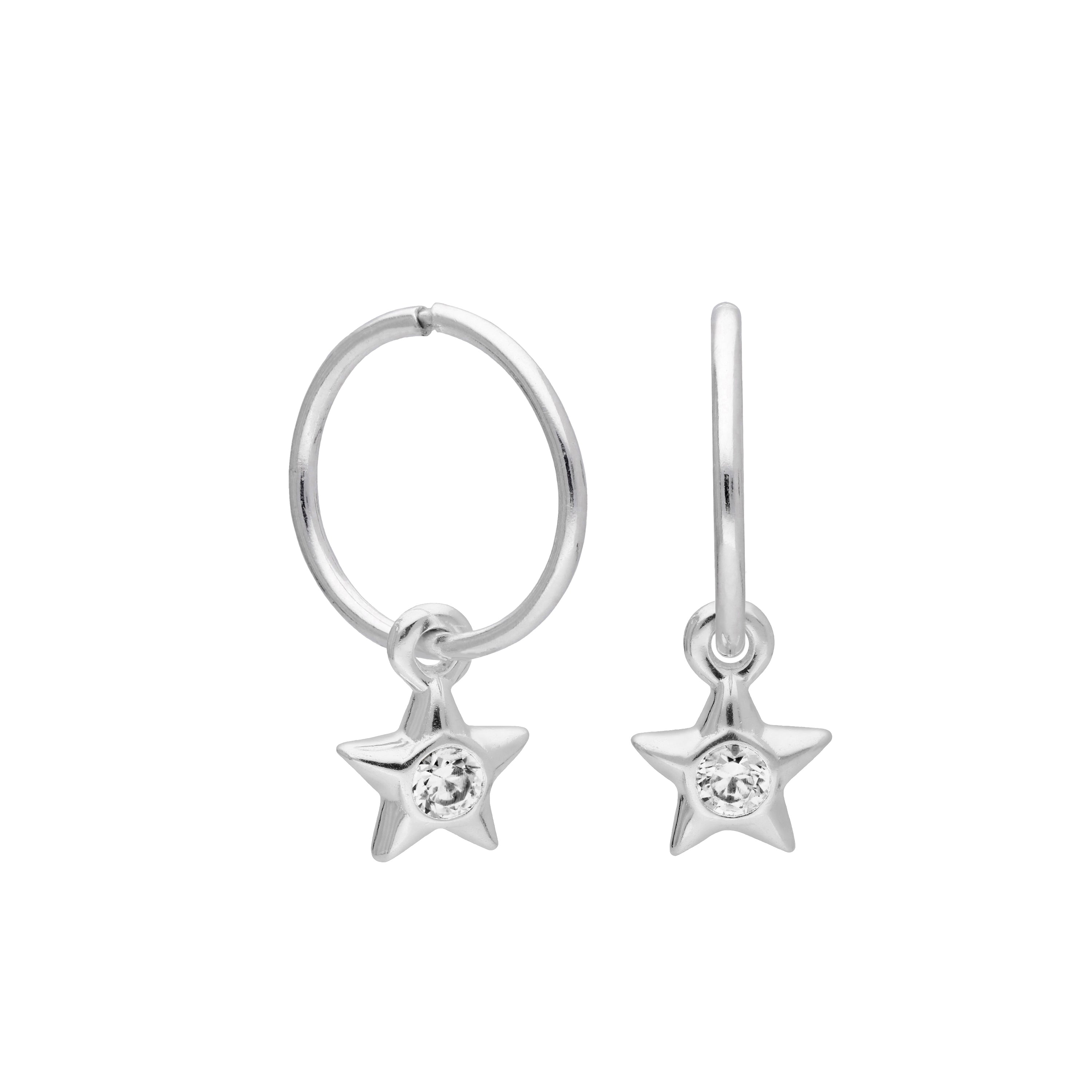 Sterling Silver CZ Crystal Star 10 - 22mm Sleeper Hoop Earrings