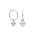 Sterling Silver CZ Crystal Heart 10 - 22mm Sleeper Hoop Earrings