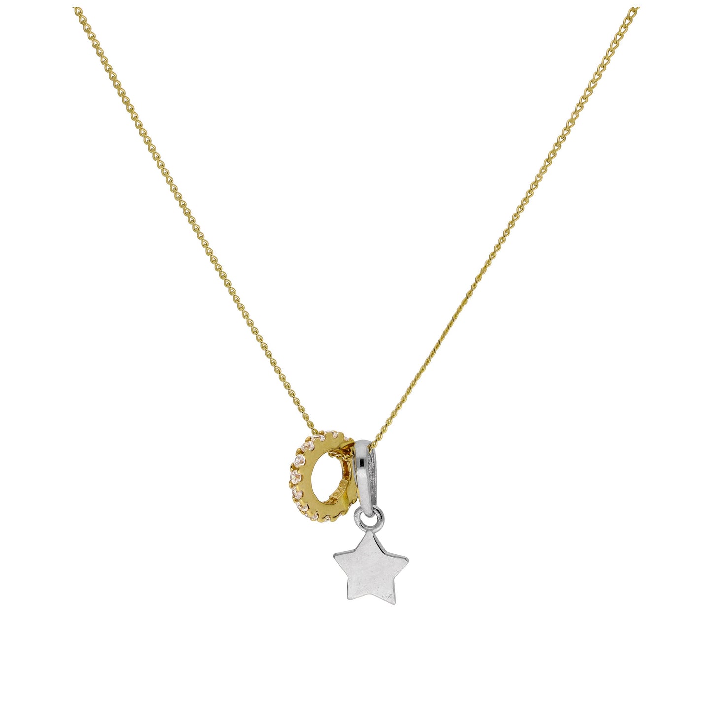 9ct Gold Star & CZ Wheel Necklace on Diamond Cut Curb Chain