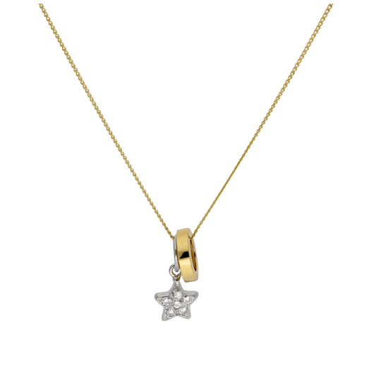 9ct Gold CZ Star & Karma Circle Necklace on Diamond Cut Curb Chain