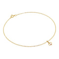 9ct Gold Hammered Trace Anklet with Ruby CZ Heart Outline Charm - 9.5 Inches