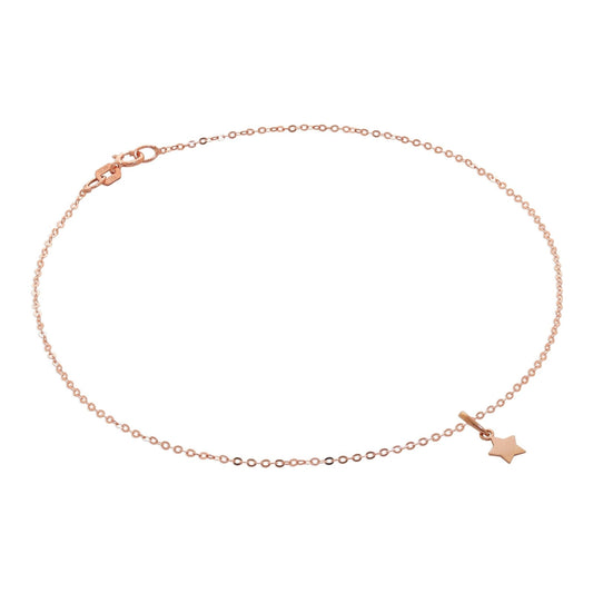 9ct Rose Gold Hammered Trace Anklet with Star Charm - 9.5 Inches - jewellerybox