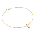 9ct Gold Hammered Trace Anklet with CZ Shining Star Charm - 9.5 Inches