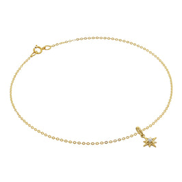 9ct Gold Hammered Trace Anklet with CZ Shining Star Charm - 9.5 Inches