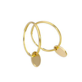 9ct Gold 10mm Charm Hoop Earrings with Tiny Oval Tags