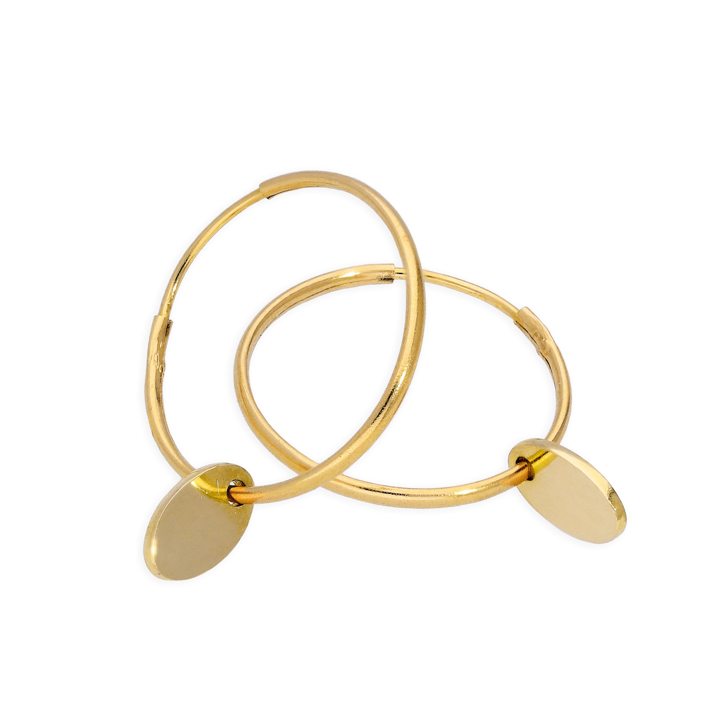 9ct Gold 13mm Charm Hoop Earrings with Tiny Oval Tags