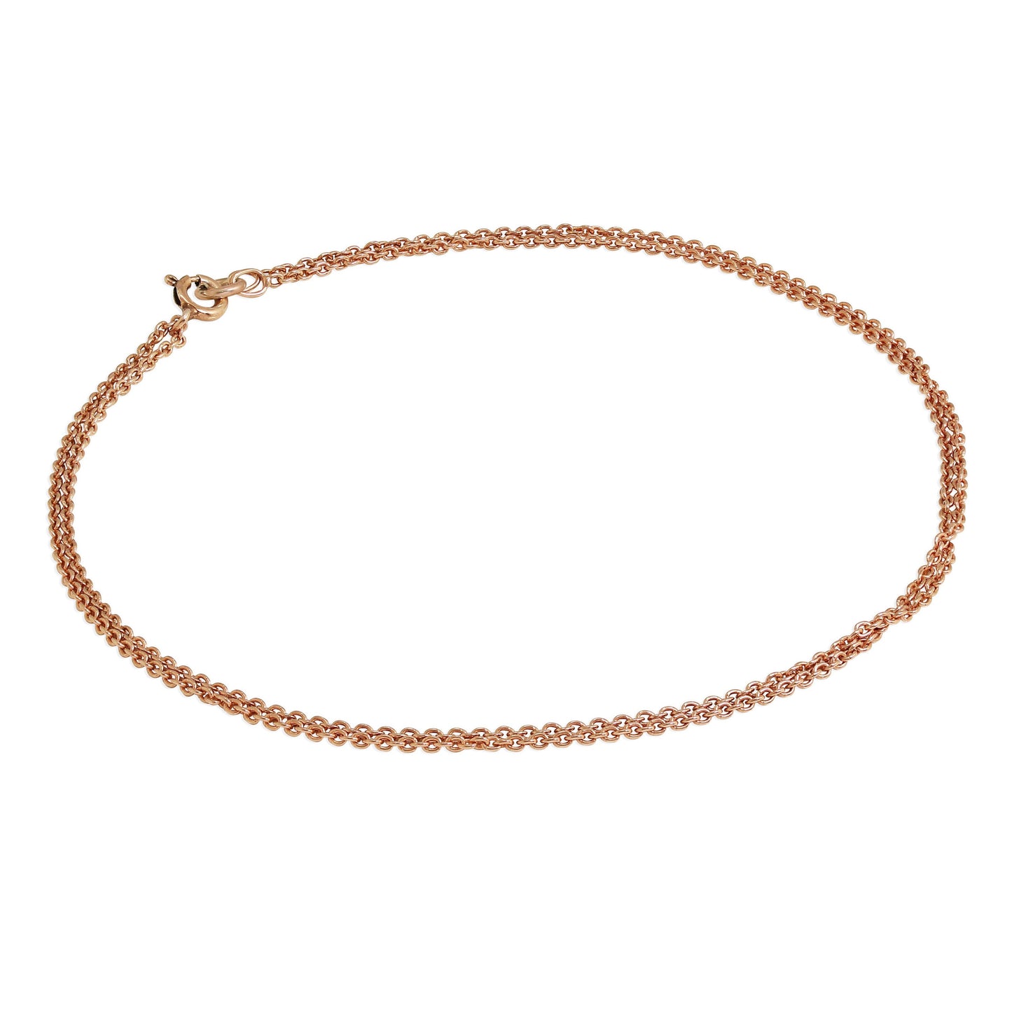 Rose Gold Plated Sterling Silver 1mm Cable Double Chain Anklet - 10 Inches