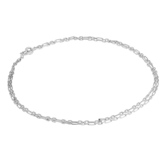 Sterling Silver 2mm Curb Rounded Figaro Double Chain Anklet - 10 Inches