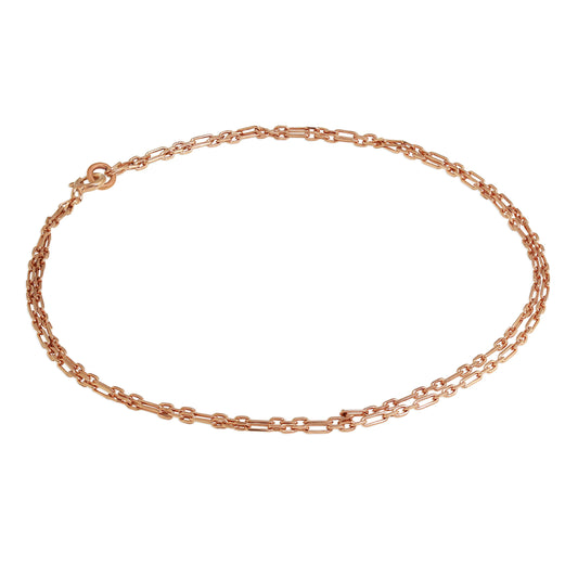 Rose Gold Plated Sterling Silver 2mm Curb Rounded Figaro Double Chain Anklet - 10 Inches