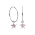 Sterling Silver CZ Crystal Birthstone Star 10 - 22mm Sleeper Hoop Earrings