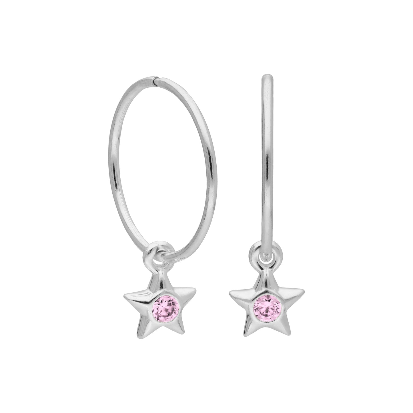 Sterling Silver CZ Crystal Birthstone Star 10 - 22mm Sleeper Hoop Earrings