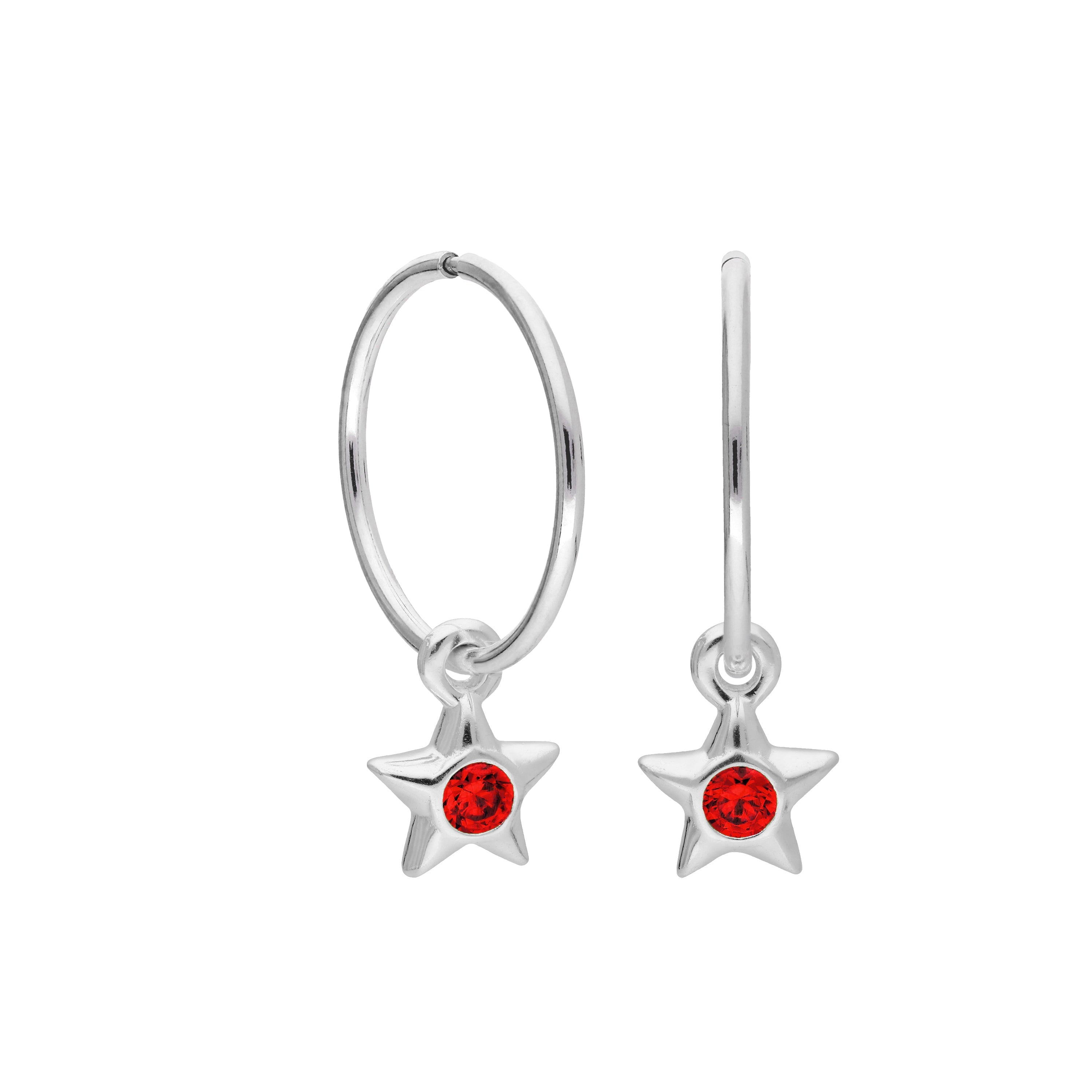 Sterling Silver CZ Crystal Birthstone Star 10 - 22mm Sleeper Hoop Earrings