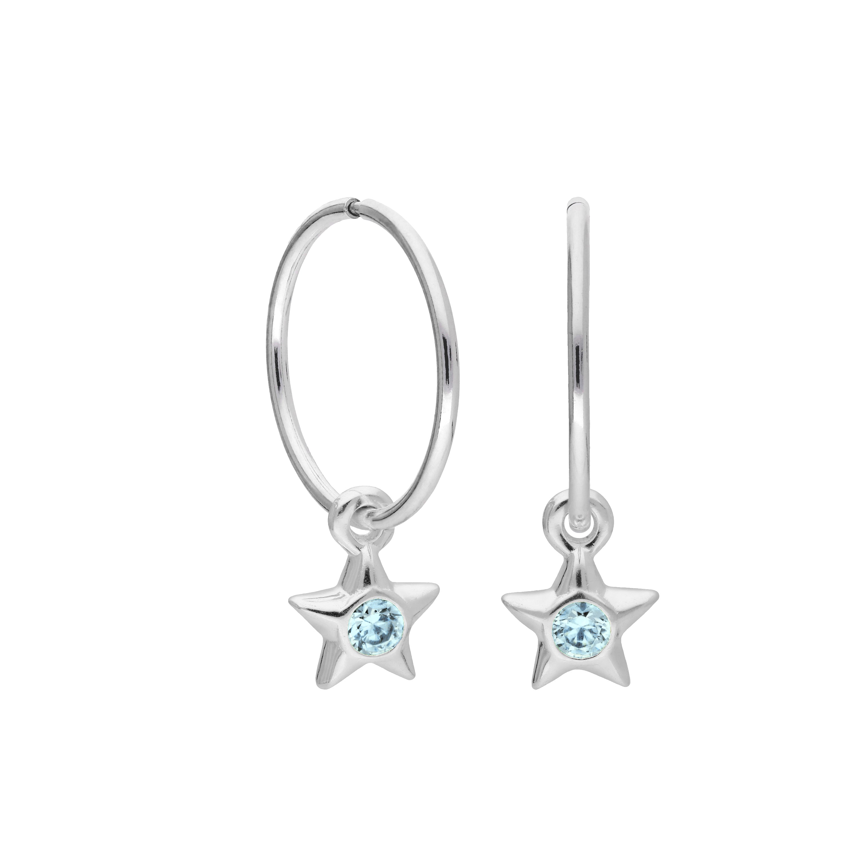 Sterling Silver CZ Crystal Birthstone Star 10 - 22mm Sleeper Hoop Earrings