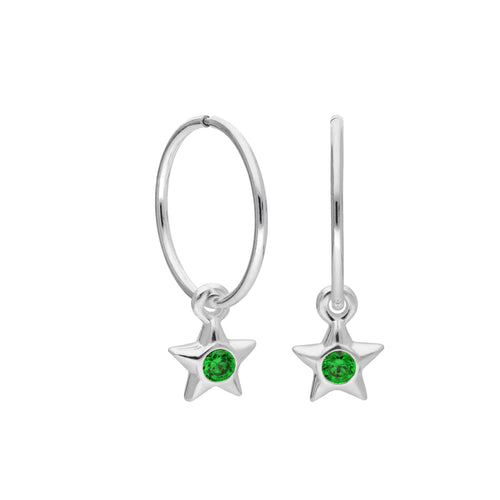 Sterling Silver CZ Crystal Birthstone Star 10 - 22mm Sleeper Hoop Earrings