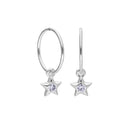 Sterling Silver CZ Crystal Birthstone Star 10 - 22mm Sleeper Hoop Earrings