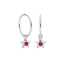 Sterling Silver CZ Crystal Birthstone Star 10 - 22mm Sleeper Hoop Earrings