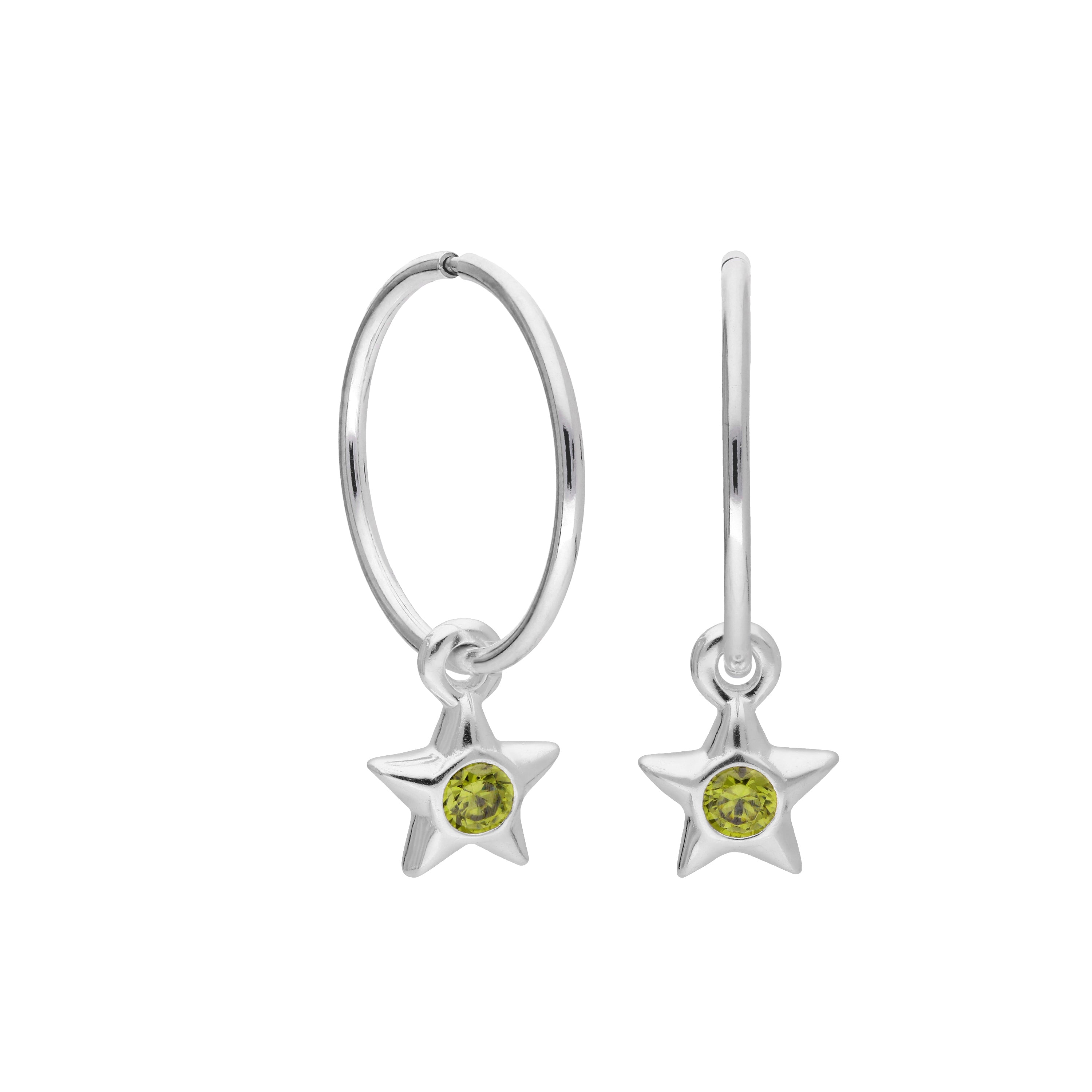 Sterling Silver CZ Crystal Birthstone Star 10 - 22mm Sleeper Hoop Earrings