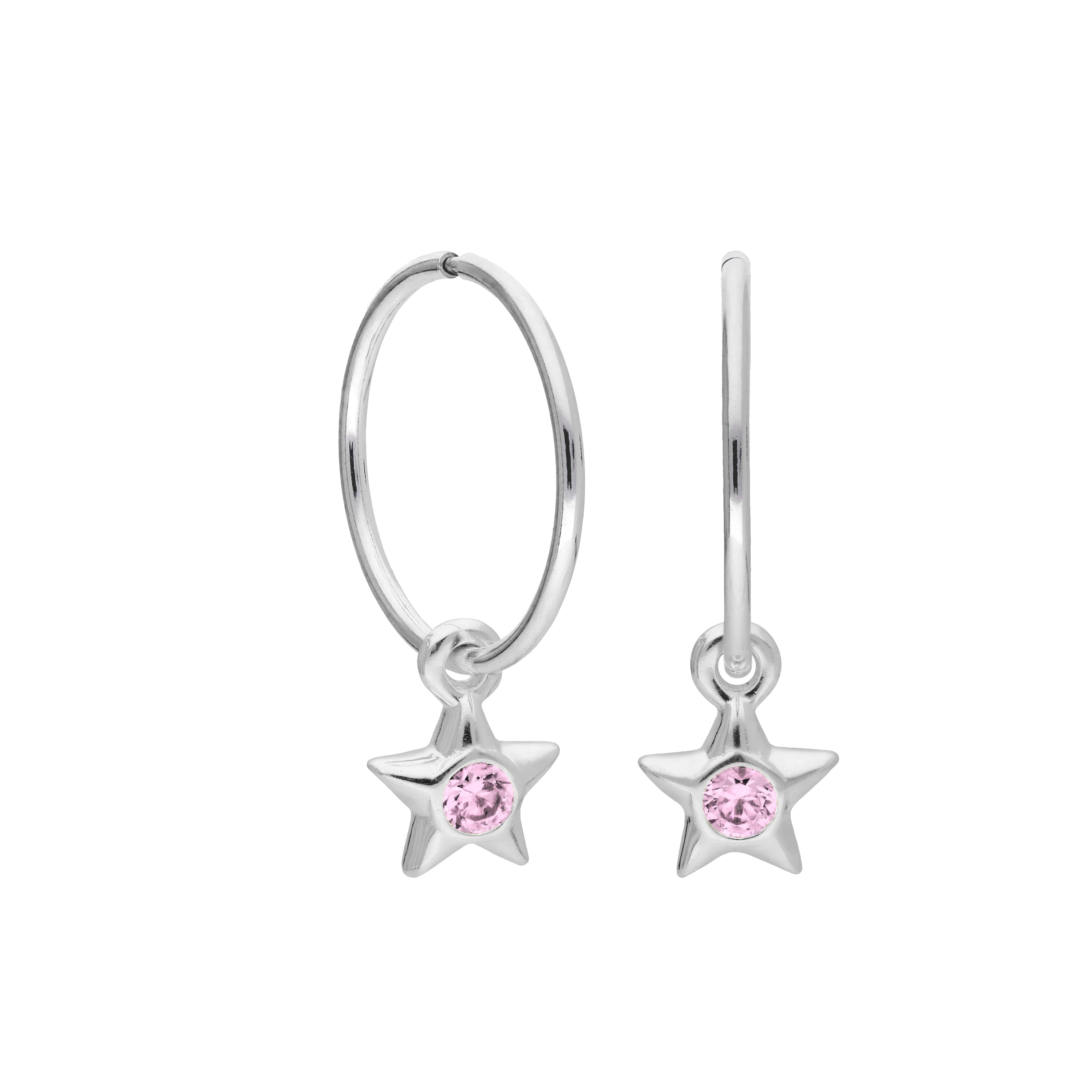 Sterling Silver CZ Crystal Birthstone Star 10 - 22mm Sleeper Hoop Earrings
