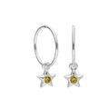 Sterling Silver CZ Crystal Birthstone Star 10 - 22mm Sleeper Hoop Earrings