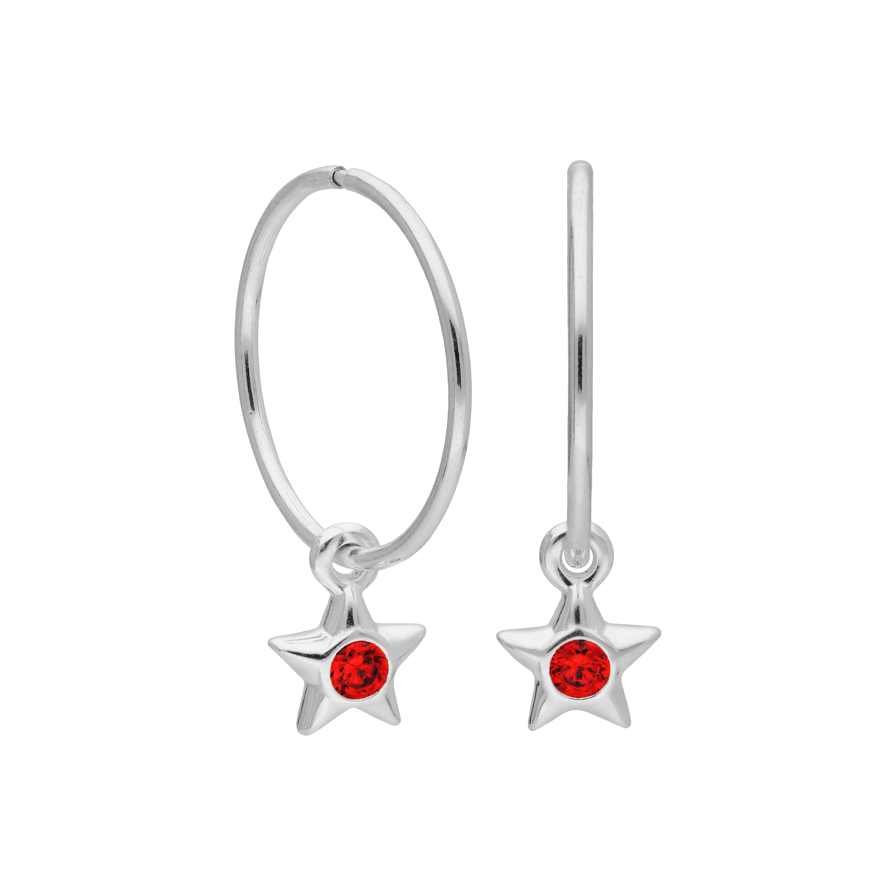 Sterling Silver CZ Crystal Birthstone Star 10 - 22mm Sleeper Hoop Earrings