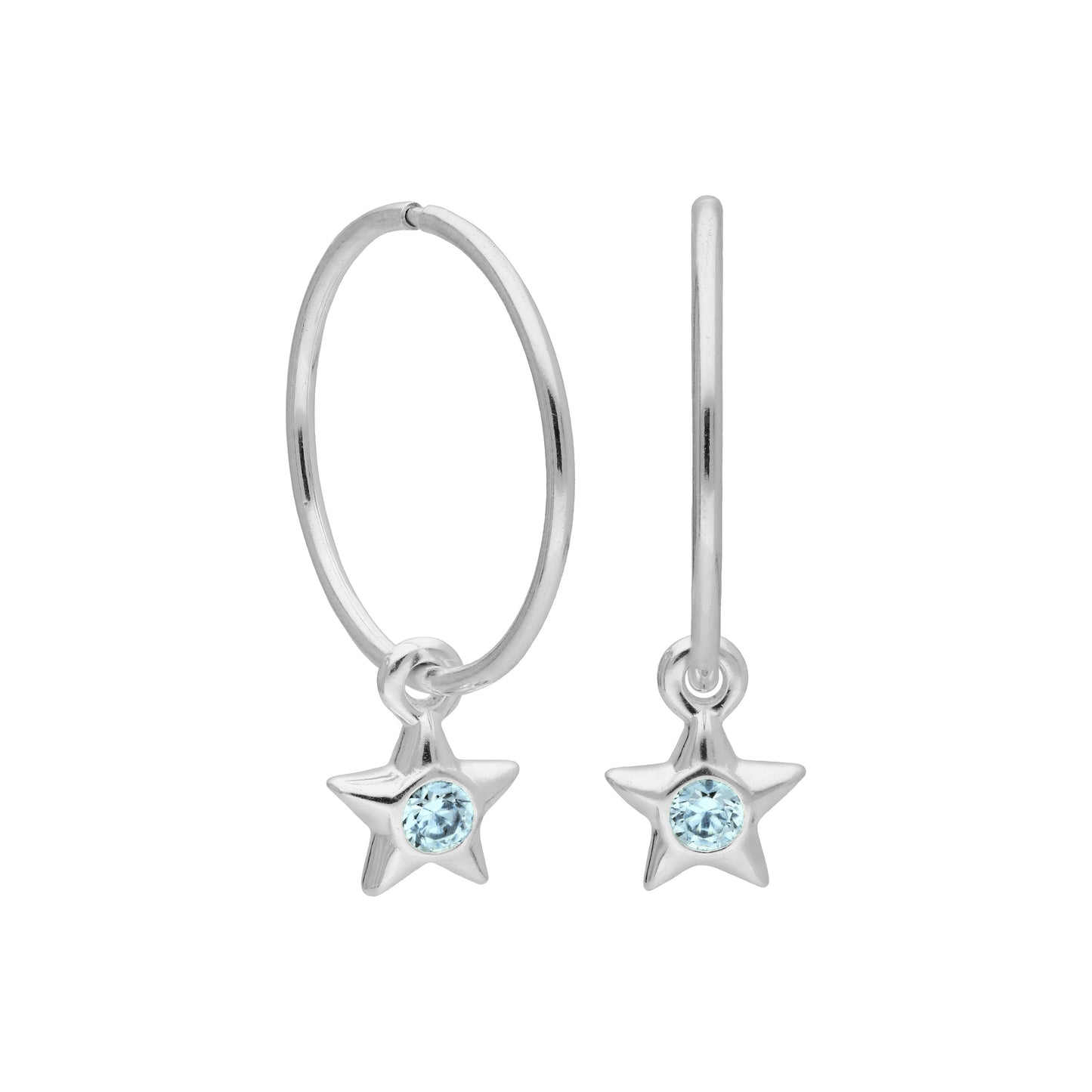 Sterling Silver CZ Crystal Birthstone Star 10 - 22mm Sleeper Hoop Earrings