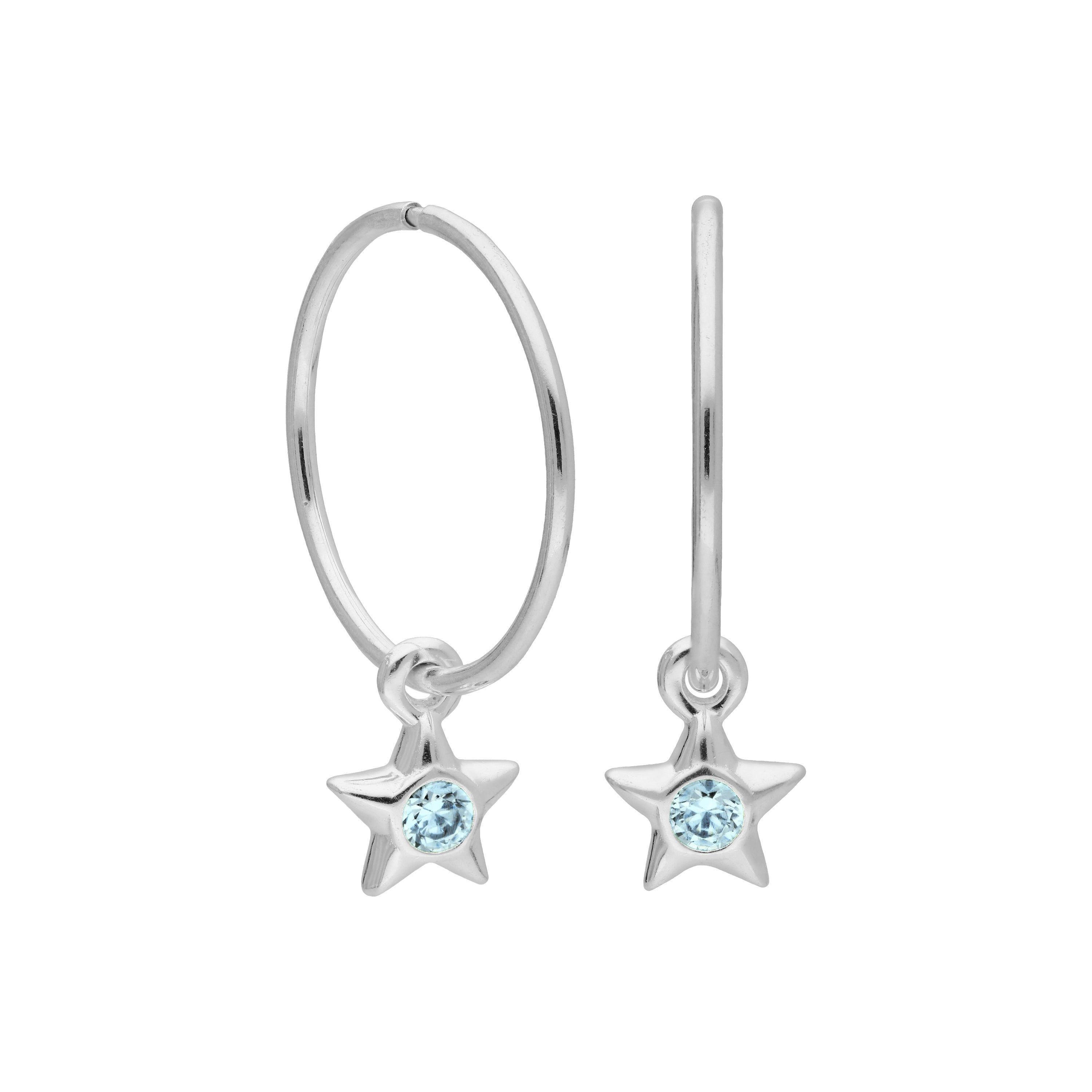 Sterling Silver CZ Crystal Birthstone Star 10 - 22mm Sleeper Hoop Earrings