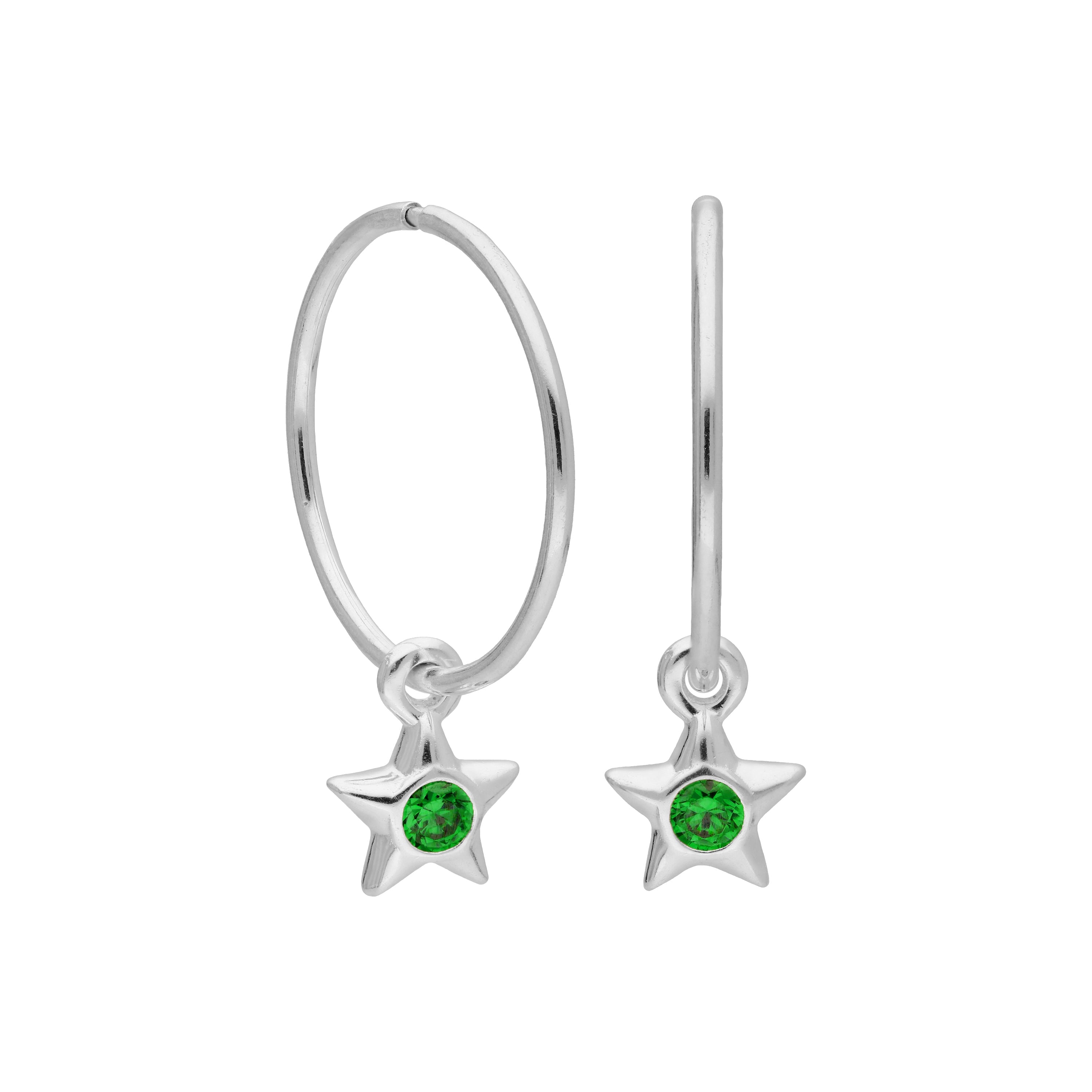 Sterling Silver CZ Crystal Birthstone Star 10 - 22mm Sleeper Hoop Earrings