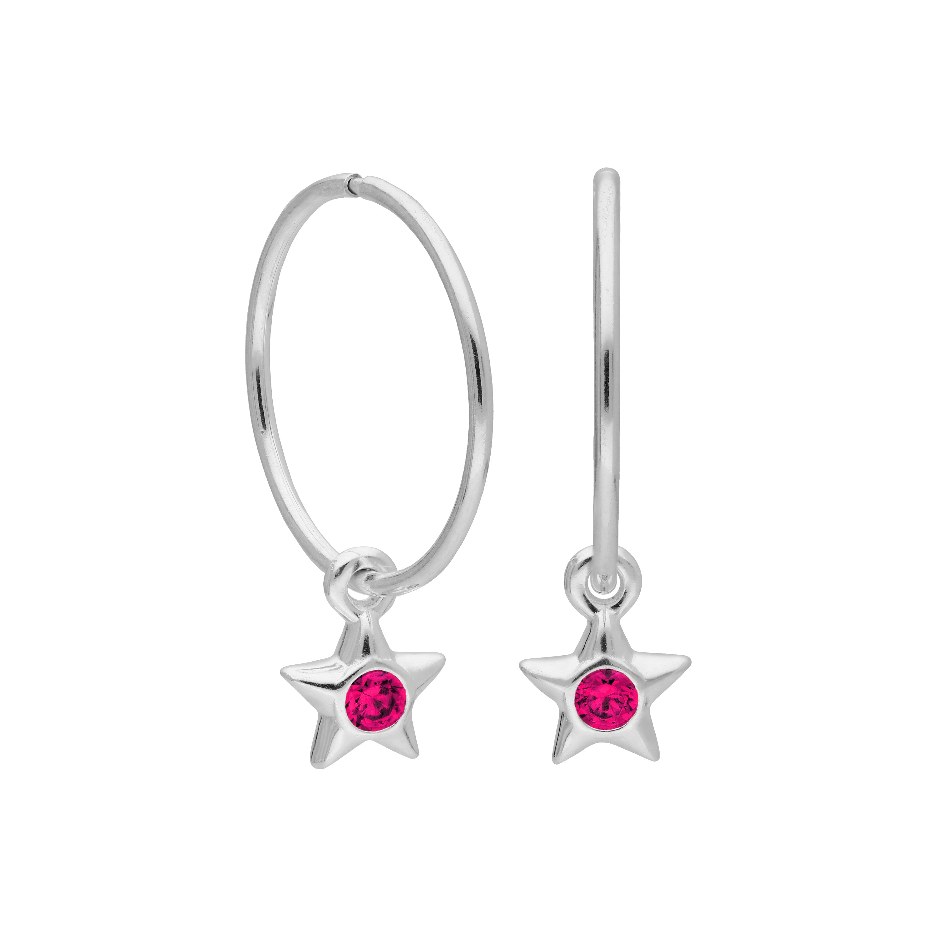 Sterling Silver CZ Crystal Birthstone Star 10 - 22mm Sleeper Hoop Earrings
