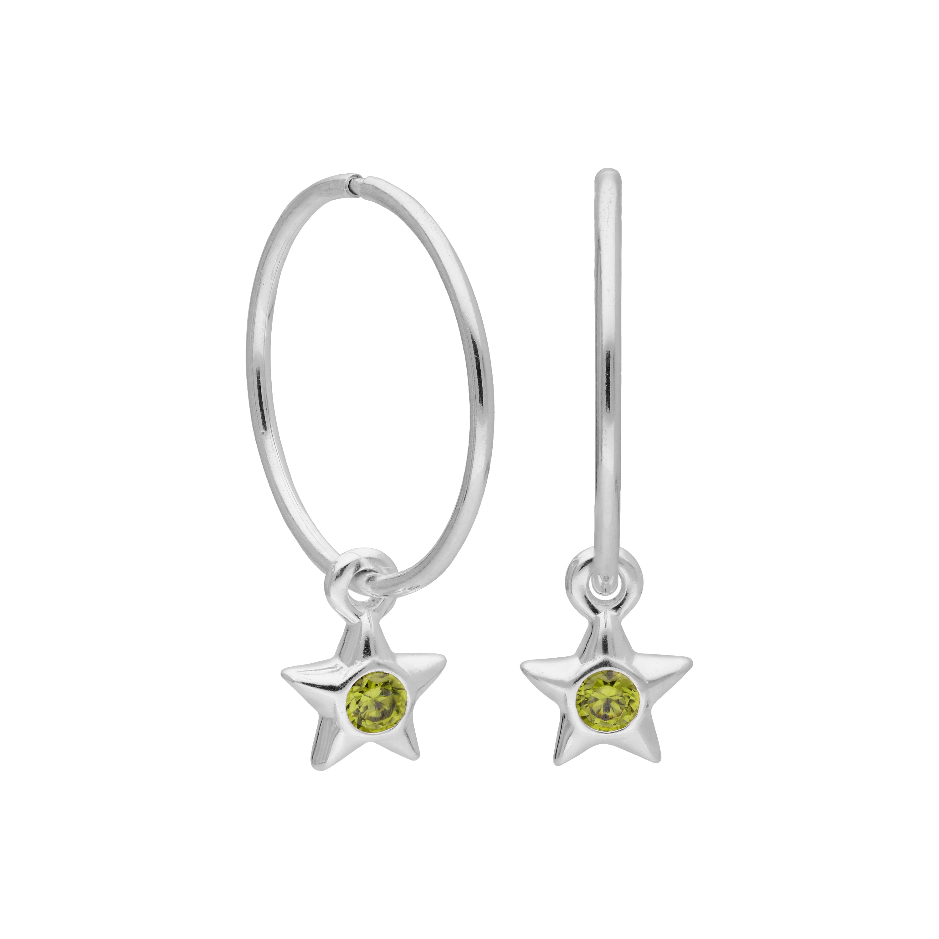 Sterling Silver CZ Crystal Birthstone Star 10 - 22mm Sleeper Hoop Earrings