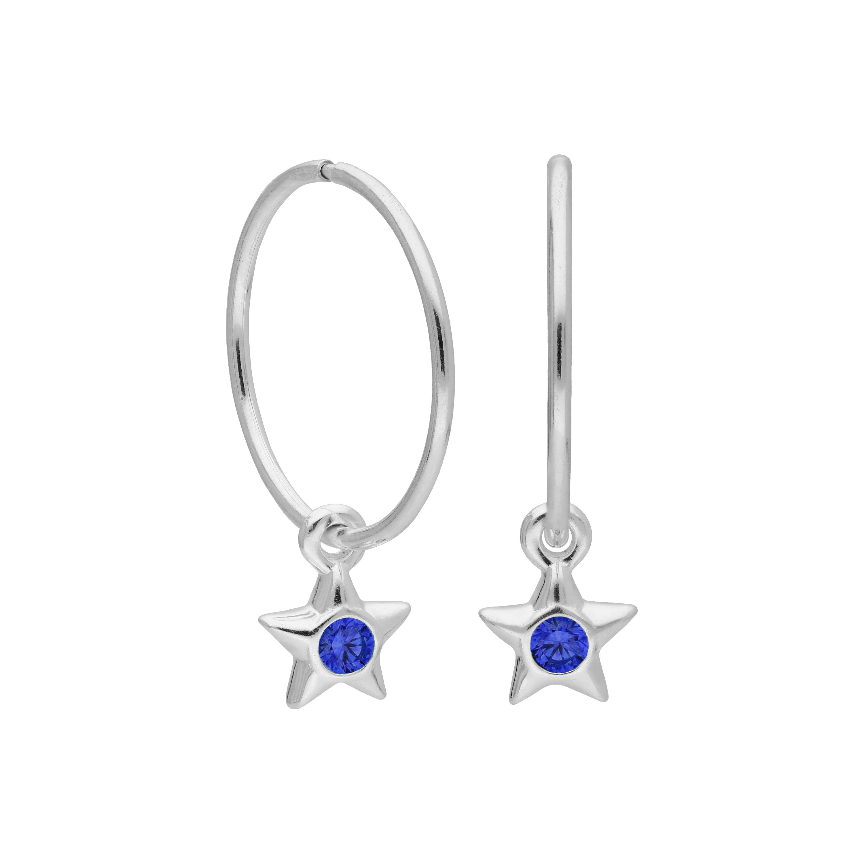 Sterling Silver CZ Crystal Birthstone Star 10 - 22mm Sleeper Hoop Earrings
