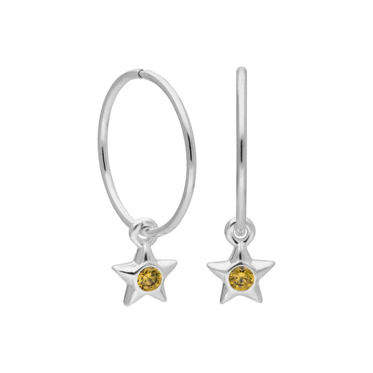 Sterling Silver CZ Crystal Birthstone Star 10 - 22mm Sleeper Hoop Earrings