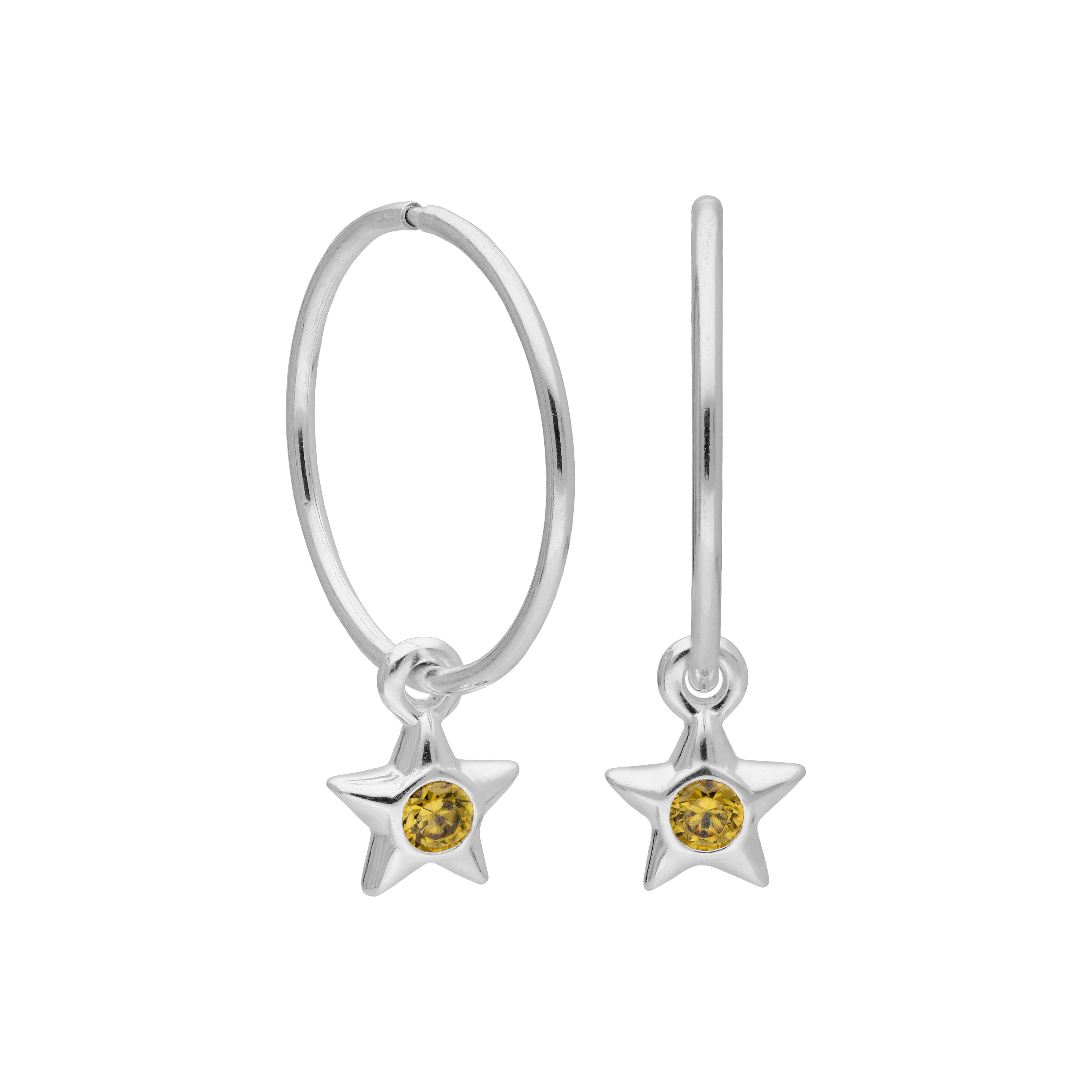 Sterling Silver CZ Crystal Birthstone Star 10 - 22mm Sleeper Hoop Earrings