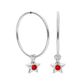 Sterling Silver CZ Crystal Birthstone Star 10 - 22mm Sleeper Hoop Earrings