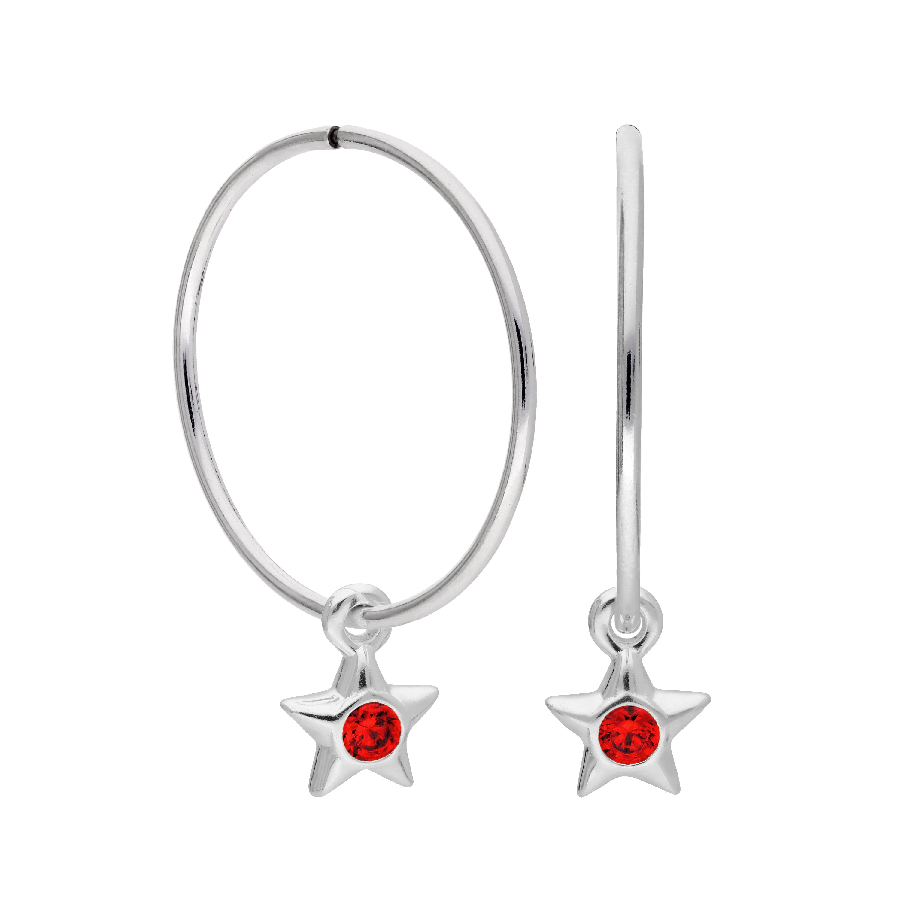 Sterling Silver CZ Crystal Birthstone Star 10 - 22mm Sleeper Hoop Earrings
